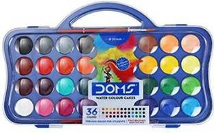 DOMS Non Toxic 30mm Water Colour Cake Set with 2 Paint Brushes (Set of 36, Multicolor)