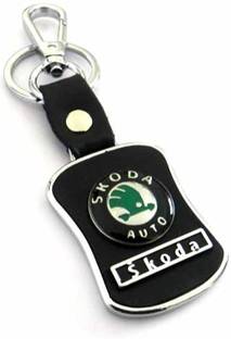 AVI LEATHERITE WITH BLACK LOCK AND METAL RING SKODA WITH METAL LINING Locking Key Chain