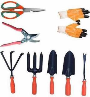 AGT Garden Tool Set Includes, Weeder, Fork, Cultivator, Trowel , Hand Rake, Scissor, Pruner & Gloves Set Garden Tool Kit