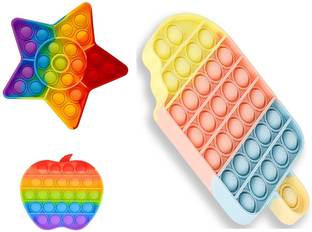 Chigy Wooh Pop It Combo Fidget Toy Set Popit Toys For Kids Figit Games Popet Poppit icecream Popets Apple Popit Star Rainbow Pack Of 3