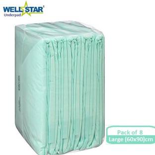 Wellstar Underpads 60x90cms Absorbent Sheets- Pack of 8 Adult Diapers - L