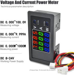electrolight 4-Bit High Precision 100V 10A 1000W DC Digital Power Meter Voltmeter Ammeter Detector Volt AMP Panel Monitor Current Voltage Tester Voltmeter