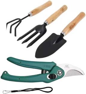 AGT Garden Tool Set Big Trowel, Hand Fork, Hand Rake & Pruner/Cutter for Gardening Garden Tool Kit