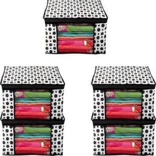 Sameer Enterprises GARMENTS COVER Black_Bindi_05-THC Presents non woven saree cover storage bags for clothes With primum quality saree cover fancy saree cover with zip combo offer low price & cloth organizer for wardrobe Black Polka Dot Saree Cover Paco fo 5 Black_Bindi cloth cover BLACK BINDI SAREE COVER