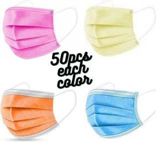 Wellstar Protective Face Mask with NOSE CLIP CE ISO & GMP Certified Bacterial Filtration surgical mask 3 ply with nose pin 3 layer mask suitable for all free size pack of 200 surgical mask 50 each color Surgical Mask With Melt Blown Fabric Layer (Multicolor, Free Size, Pack of 200, 3 Ply) Non-Washable, Water Resistant Surgical Mask With Melt Blown Fabric Layer