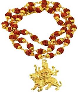 LETNIX Religious Jewelry Mata Rani Locket With Rudraksh Mala Gold-plated Plated Wood Chain Wood Chain Gold-plated Plated Brass Chain