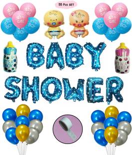 Agk Baby Shower Decoration Item Includes Baby Shower Letter Foil Balloons - 10 Pcs (Blue) + 2 pc baby boy & baby girl foil balloon, 2 Pcs Its a Boy / Its a Girl Printed Bottle Foil Balloons, 10 Pcs It’s a Girl / It’s a Boy Printed Latex Balloons (Pink & Blue) + 30 Pcs Metallic Balloons (Blue, Gold and Silver) + 1 Pcs Glue Dot Roll For baby shower party decoration kit, Photoshoot, Welcome Baby, Mom to Be, Maternity, Pregnancy Photo-shoot Material Items