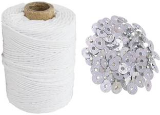 MAGICMOON CANDLE WICK THREAD COTTON ROLL 200 FEET WITH 100 PIECE WICK SUSTAINER FOR CANDLE MAKING Candle