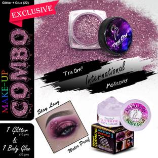 TRUOM Eyeshadow Glitter Pink Premium Dust & Body Glitter Fixer Makeover Combo (Glitter+Glue 22) 30 g