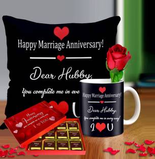 Midiron romantic gift for hubby on anniversary special | anniversary gift for hubby special combo | anniversary gift for hubby pillow ( chocolate, cushion, mug, cushion size 16*16 )IZ21-56 Ceramic, Fiber, Plastic, Paper Gift Box