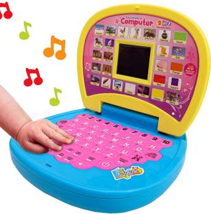 Kikee Toys Educational Learning Kids Laptop, LED Display, with Music - Yellow