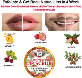 7 FOX Strawberry Lip Scrub Balm 2 IN 1 for Lightening and Brightening Dark Lips - Lip Scrub For Women & Men Dry Lips / Smoker / Chapped Lip & Lipstick Stains Removal Lip Care- Strawberry