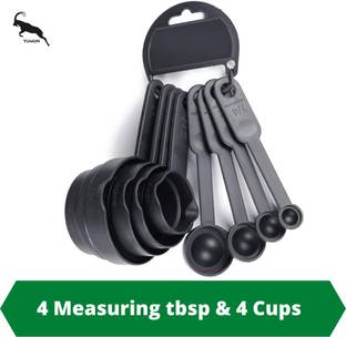 Yumun Measuring Cups and Spoons Set - A Helpful Easy to Read Size Kitchen Product (8 Pieces Set - Black) Measuring Cup Set
