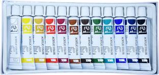 Levin Acrylic Paint Set 12 Colours 12ml, Perfect for Canvas, Wood, Fabric, Leather, Cardboard, Paper, MDF and Crafts