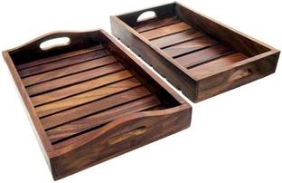 Craft Expertise Sheesham Wood Serving Trays Set of - 2, Brown Tray