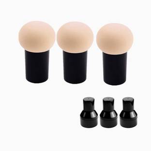 AVTY Mushroom Makeup Sponge Cosmetic Blender Puff Latex Free Face Sponge Beauty Puff Makeup Brush Sponge with Handle Case for Concealer BB Cream Foundation Makeup Tools (3 Pack, Skin Color)