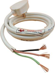 INDRICO 3 Pin Power Cable AC Extension Cord 3 Core Copper Heavy Duty Wire for Cooler Fan Refrigerator Fan and Other Home Appliances PVC White Pack of 1 (2.5 MM Cable, 3 Meter) 1  Socket Extension Boards