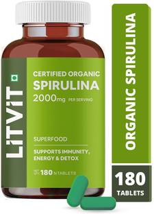 LITVIT Spirulina 2000mg Per Serving Tablets with Certified 100% Organic Spirulina Powder