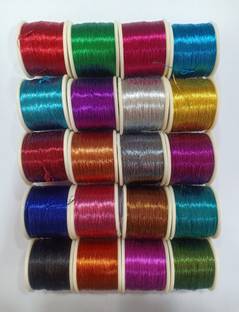The Unique ® Premium Dayalji Multicoloured Zari Thread Metallic Silk Thread Pack Of 20pcs For Aari / Maggam Embroidery, Art & Craft Work, Jewellery & Bangles Making Thread & DIY Kit.