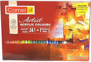 Camlin CAMEL 0899758 24 *9 ML + 1 TITANIUM WHITE TUBE 20ML ARTISTS ACRYLIC COLOR PAINT SET (24 SHADES)
