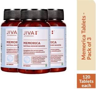 JIVA Memorica Tablets - Enhance Your Memory Naturally - Improves Memory, Retention & Intelligence - 120 Tablets Each - Pack of 3