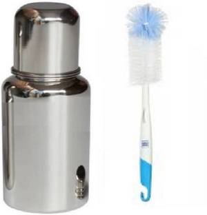 BABA PAPA Silver Stainless Steel Baby Feeding Bottle 250 ml Easy to Hold Design Silicon Nipple, Silicon Sipper With Cleaning Brush - 250 ml