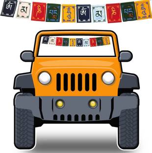 Auto MT Buddhist Prayer Flag Car (Pack of 2) Leh Ladakh Flag Car | Tibetan Prayer Flag Car Interior Decoration | Leh Ladakh Flag Car | Buddhist flag for CAR | Tibetan Flag for Car Set of 2 Rectangle Car Window Flag