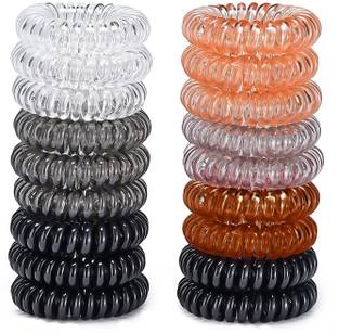 Fameza Hair Ties,Spiral elastics, Multi Color Hair Scrunchies, No Crease Spiral Hair Elastics,Hair ties for women PACK OF 5 Rubber Band