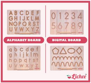 LICHEE English Alphabet and Number Board with Dummy Pencil | Capital Word "ACBD" and Small Word "abcd" and Number & Curve Patten | Learning and Educational Toys