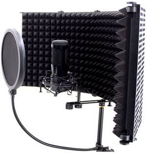 DawnRays Microphone Isolation Shield with 5-Panels With Pop Filter Foldable and Portable Vocal Booth Filter Mic High Density Windscreen Sound Absorbent Foam Reflector for Studio Recording Streaming isolation shield