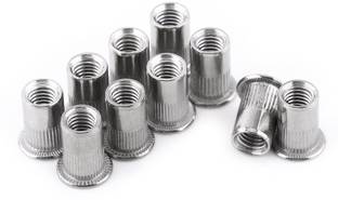 RPI SHOP Nut - M6 Rivet Nut, Flat Head, Threaded Insert Nut, Zinc Plated, Knurled Body, Metric Thread, Pack of 100 Pcs