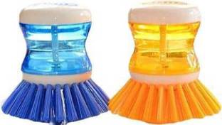 KRISHZONE Dish/Washbasin Plastic Cleaning Brush with Liquid Soap Dispenser pack of 2pc