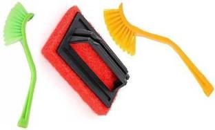 KRISHZONE Multipurpose Scrubber Brush Wih Handle, Tile Cleaning Brush Scrub Pad pack of 1pc and 2pc sink cleaning brush dish/washbasin brush