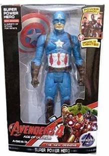 TINY TREASURES Action Legends Super Heroes Toys for kids with LED Light on Chest with Weapons Twist and Move Captain America Hero (Multicolor)