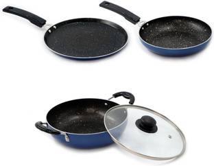Flipkart SmartBuy Splatter Finish Cookware Set of 3 - Non Induction Bottom - Blue