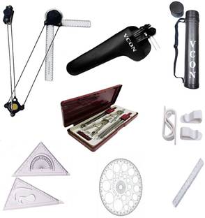 VCon Engineering Kit - Black Mini Drafter, Sheet Container, 5 Parts Drawing Instrument Box, Set Square, Ruler, Procircle, 4 Drawing Board Clips- Drafting Compass Set