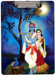 CVANU Beautiful Radha-Krishna Moon at the Back Print Wooden Exam Clipboard Writing Examination Pad_CV02