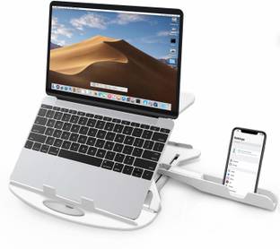 STRIFF Adjustable Laptop Stand Patented Riser Ventilated Portable Foldable Compatible with MacBook Notebook Tablet Tray Desk Table Book with Free Phone Stand(White) Laptop Stand