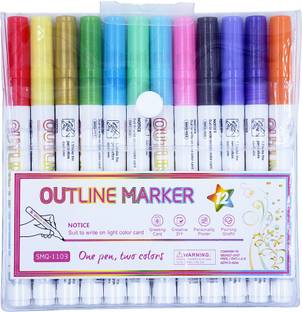Levin OutLine Metallic Markers Pens , 12 Colors Doodle Dazzle Markers, Double Line Pen Shimmer Paint Drawing Pens for Greeting Cards, Craft, Posters, Painting, DIY Sketching, Child Color Pen