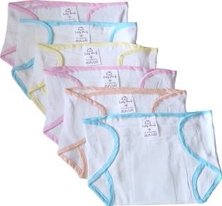Nutty Bunny New Just Born Inside Outside Cotton Velcro Diaper Langot Pack of 6 (0-3 Months) White Multi