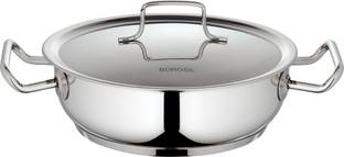 BOROSIL Stainless Steel Flat Kadhai with lid, 1.8 Litre, Silver Kadhai 30 cm diameter with Lid 1.8 L capacity