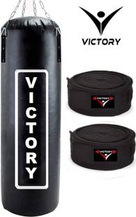 VICTORY Unfilled Punching Bag Synthetic Leather with Hand Wrap Hanging Bag