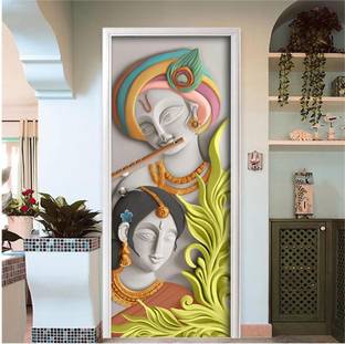 Creative Print Solution 76.2 cm Radha rani design door sticker for door Self Adhesive Sticker