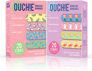 Aya Papaya Ouchie Non-Toxic Printed Bandages Combo- ( Pink & Lavender ) Adhesive Band Aid