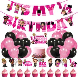 ZYOZI Boss Baby Half Birthday Decorations, Baby Boss 6 Month Birthday Party Supplies Set, Baby Party Supplies, Baby Party for Boss Pink Girl ,Black Girl Boss Baby Buttons Party Favors Supplies,Children Carnival Party Supplies Decoration (PACK OF 37)