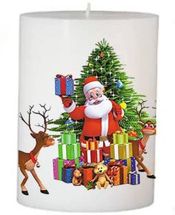 फ्लोरिन डेकॉर Christmas Candles | Christmas Printed Candles | Christmas Candles for Decoration | Christmas Pillar Candles (Santa Gift, 3 by 4) मोमबत्ती