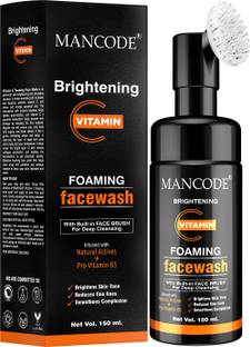 MANCODE Brightening Vitamin C Foaming , With Built-in FACE BRUSH For Deep Cleansing, Infused With Natural Actives + Pro-Vitamin B5, Brights Skin Tone, Reduces Fine Lines and Smoothes Complexion, 150ml Face Wash