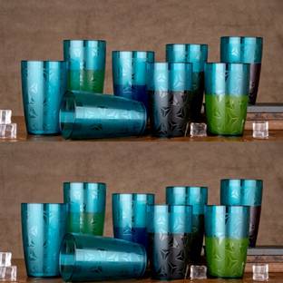 BLUEBERRY (Pack of 16) Premium Quality Prisam Design 100% Unbreakable plastic clear glasses / Blue color / Glass Set Water/Juice Glass