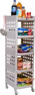 Trendy 5 Tier Multi-Purpose Plastic Storage Organizer Racks for Home With Wheels-(GREY) Plastic Kitchen Trolley