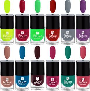 ForSure Trendy Long Lasting Premium Gel Nail Polish Quick Dry Combo of 12 Light Pink, Green, Maroon , Pink , Nude , Blue , Neon , Red , Deep Red , Light Green , Purple , Grey